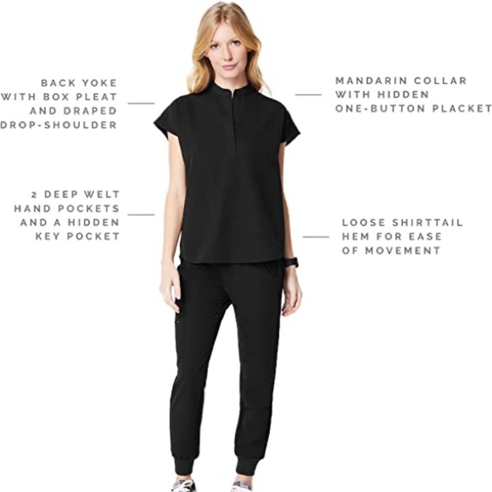 FIGS Black Rafaela - Mandarin Collar Scrub Top - L / Graphite